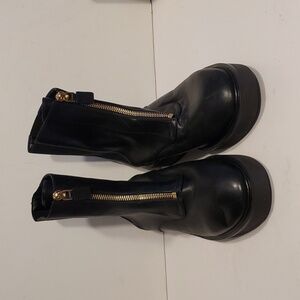 Stuart Weitzman Black Ankle Boots with Gold Zipper